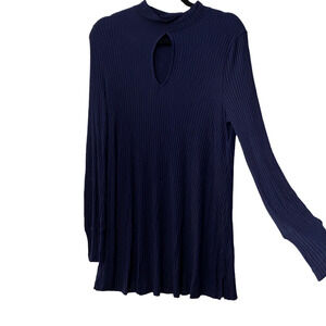 Free People Navy Ribbed Keyhole Dress Medium Long Sleeve